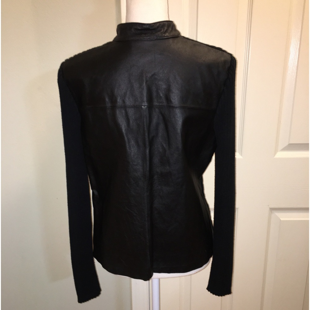 Vintage CLIO Genuine Leather/Ribbed Sweater Full Zip Jacket - Picture 4 of 12